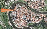 Lokace nabízených nových bytů, Ortofotomapa, Vnitřní město Český Krumlov, zdroj: www.mapy.cz